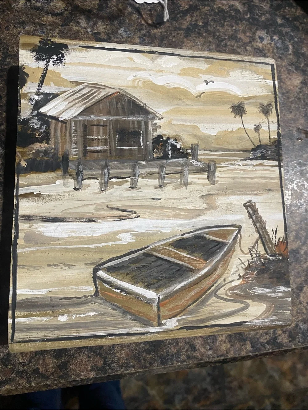 Limited & Original Landscape Painting on Solid Wood Block, Rustic Nautical Folk